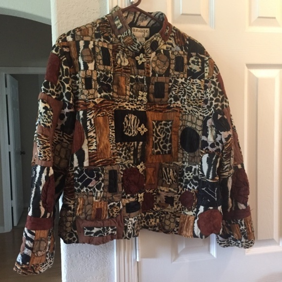 VTG `ANAGE ANIMAL PRINT Patchwork Jacket L - Picture 1 of 4